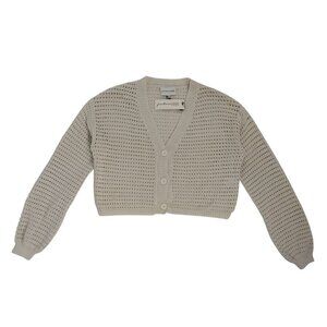 Freshman 1996 Womens Cropped Open-Knit ButtonUp Cardigan Sweater Long Sleeve M